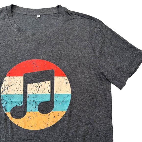 Boutique Tops - Music Notes T Shirt Size XL Retro Eighth Note Graphic Charcoal Gray